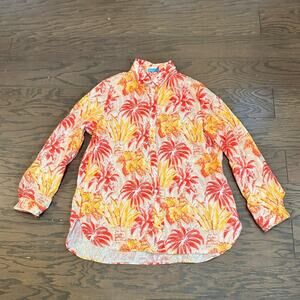 J.McLaughlin Britt Linen Button Up Shirt Orange Tropical Floral Size Large